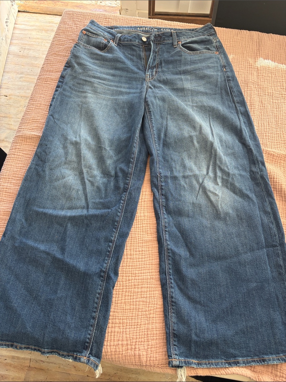 American Eagle Outfitters Wide Leg Jeans - Blue Denim
